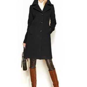 Anne Klein Wool-Cashmere-Blend Notched-Collar Walker Coat